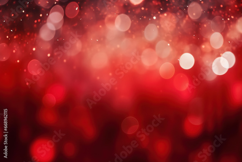 Red abstract blur bokeh lights background with copy space for Christmas, New Year, and Valentine's Day banners or posters.