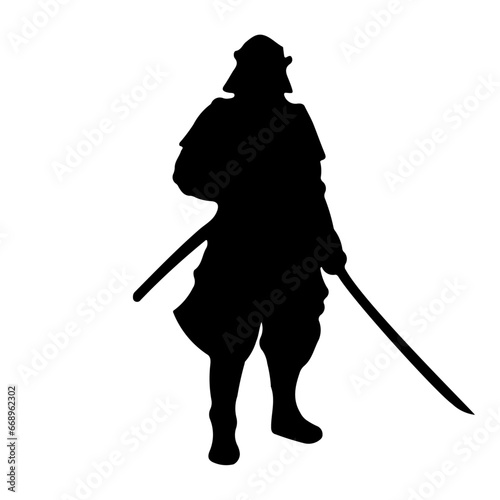 A large samurai symbol in the center. Isolated black symbol