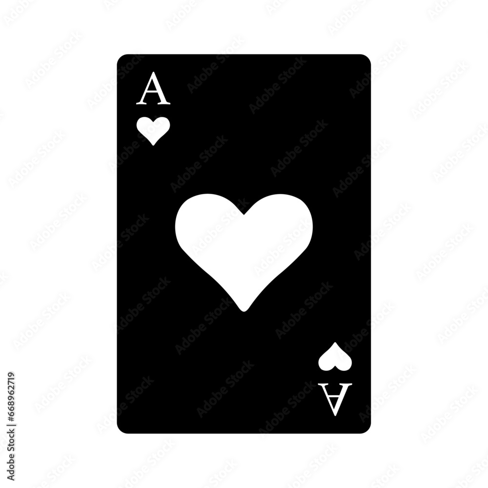 A large ace of heart card in the center. Isolated black symbol A large ace of heart card in the center. Isolated black symbol
