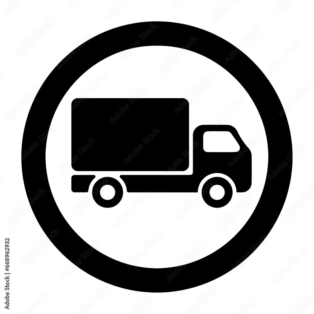 A large truck traffic sign in the center. Isolated black symbol A large truck traffic sign in the center. Isolated black symbol