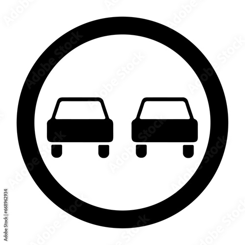 A large no overtaking sign in the center. Isolated black symbol