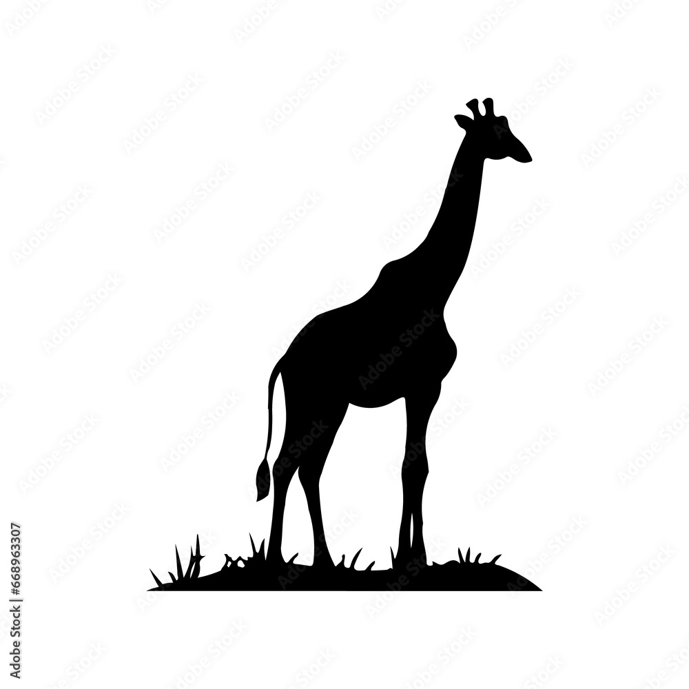 A large giraffe symbol in the center. Isolated black symbol. Illustration on transparent background A large giraffe symbol in the center. Isolated black symbol. Illustration on transparent background