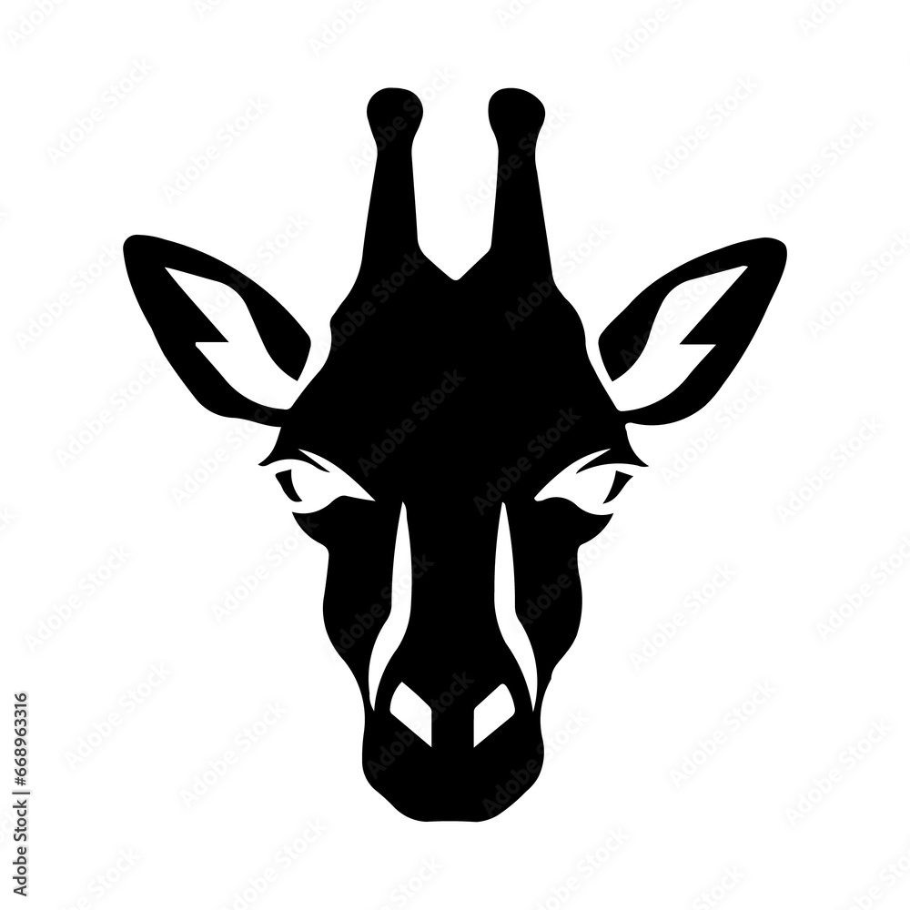 A large giraffe head symbol in the center. Isolated black symbol. Illustration on transparent background A large giraffe head symbol in the center. Isolated black symbol. Illustration on transparent background
