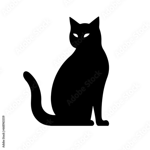 A large cat icon in the center. Isolated black symbol. Vector illustration on white background