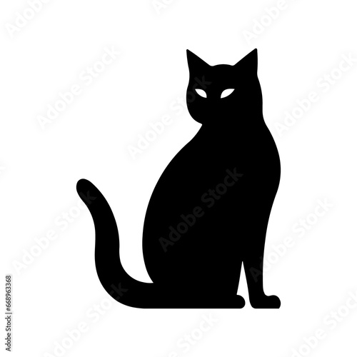 A large cat icon in the center. Isolated black symbol. Illustration on transparent background