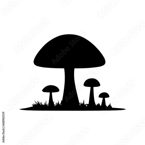 A large mushrooms symbol in the center. Isolated black symbol. Illustration on transparent background