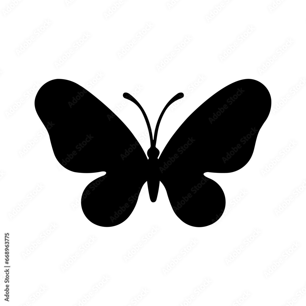 A large butterfly symbol in the center. Isolated black symbol. Vector illustration on white background A large butterfly symbol in the center. Isolated black symbol. Vector illustration on white background