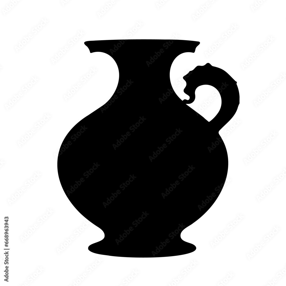 A large antique vase symbol in the center. Isolated black symbol. Vector illustration on white background
