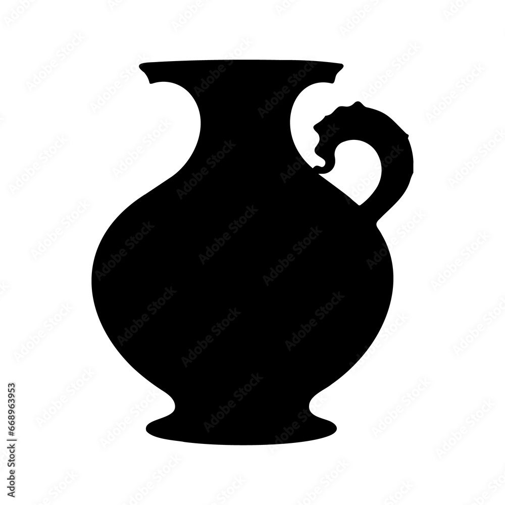 A large antique vase symbol in the center. Isolated black symbol. Illustration on transparent background