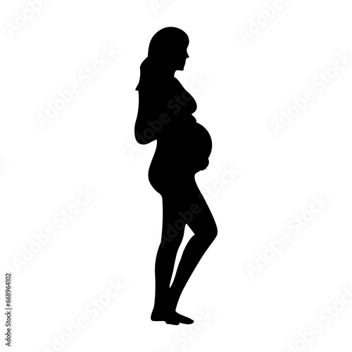 A large pregnant woman symbol in the center. Isolated black symbol. Illustration on transparent background