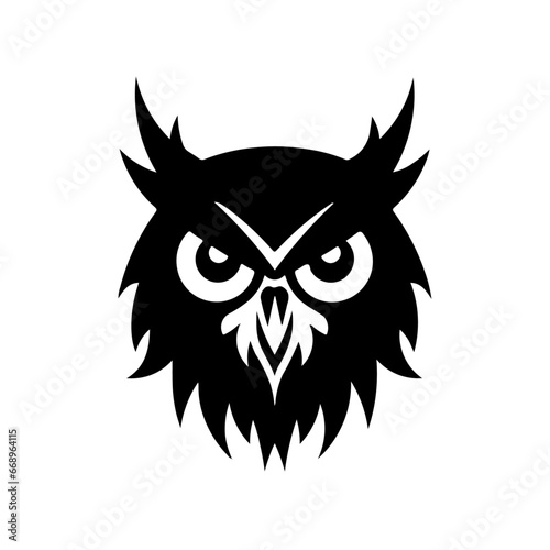Fototapeta Naklejka Na Ścianę i Meble -  A large owl head symbol in the center. Isolated black symbol. Vector illustration on white background