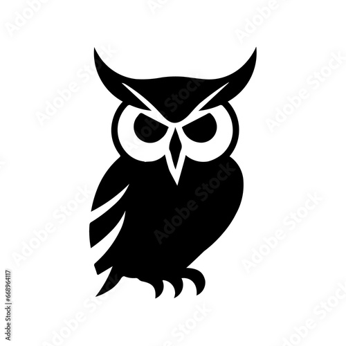 A large owl symbol in the center. Isolated black symbol. Illustration on transparent background