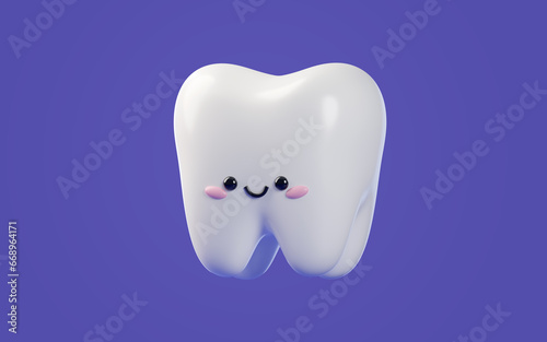 Cute baby kawaii tooth. Cartoon character of a tooth. 3d rendered Illustration for pediatric dentistry