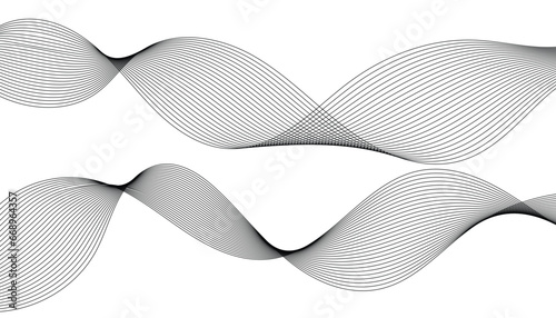 Lines for the background. Black stripes on a white background. Set of wavy lines. Multiple line waves. Creative line art. Grey waves with lines. Vector waves set. Curved wavy line, smooth stripe. 