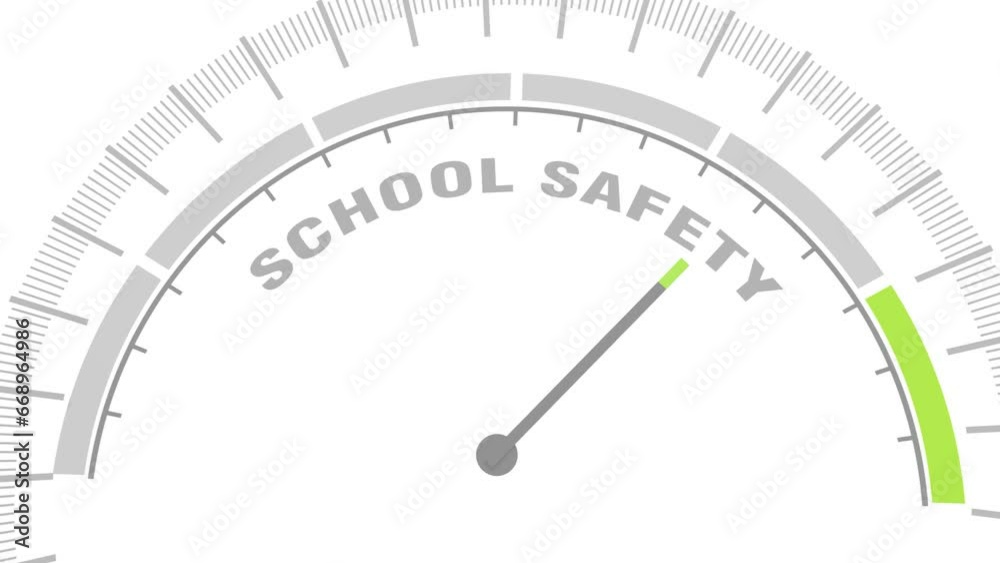 School security and safety concept. Instrument scale with arrow. Colorful infographic gauge element. School security and safety concept. Instrument scale with arrow. Colorful infographic gauge element.