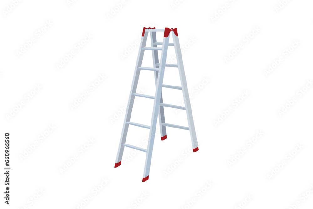 Aluminum folding ladder isolated on white background. stair design for domestic and construction needs. ladder symbol - obrazy, fototapety, plakaty 