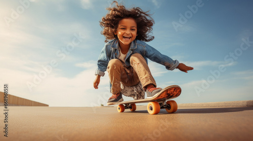 Indian little girl playing skating photo