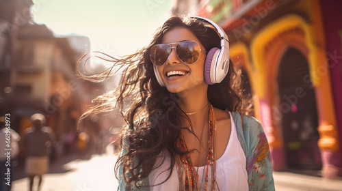 Young indian woman using headphone © Niks Ads