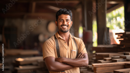 Young indian carpenter smiling at his workplace © Niks Ads