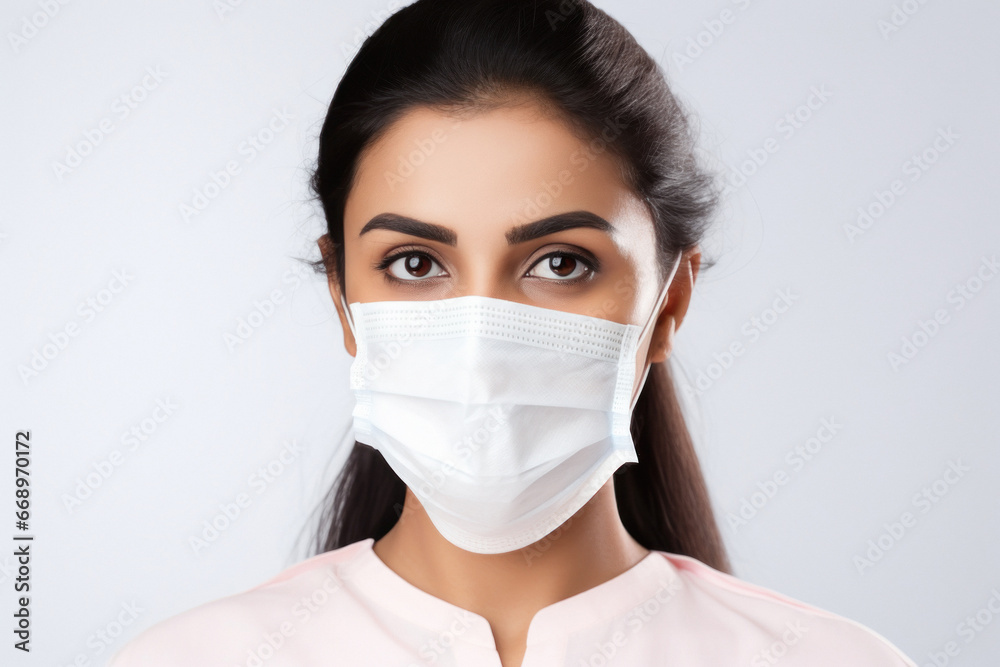 Young woman wearing face mask on white background. Young woman wearing face mask on white background.