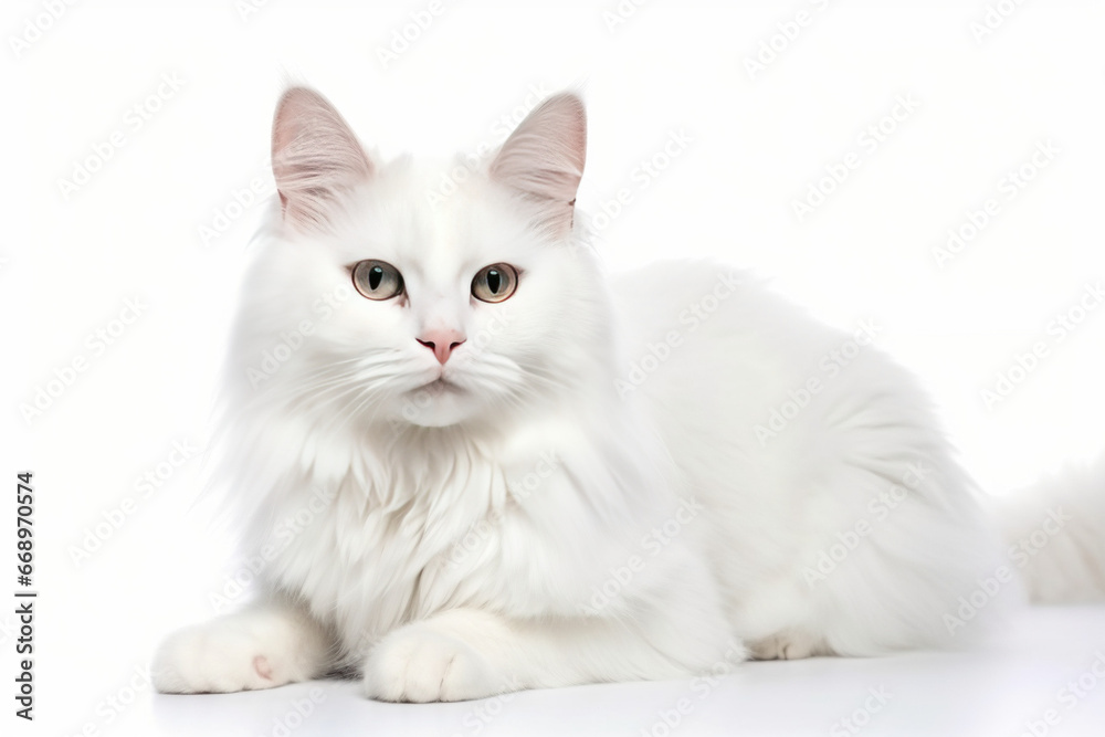 A full body shot of an elegant cute cat on white background