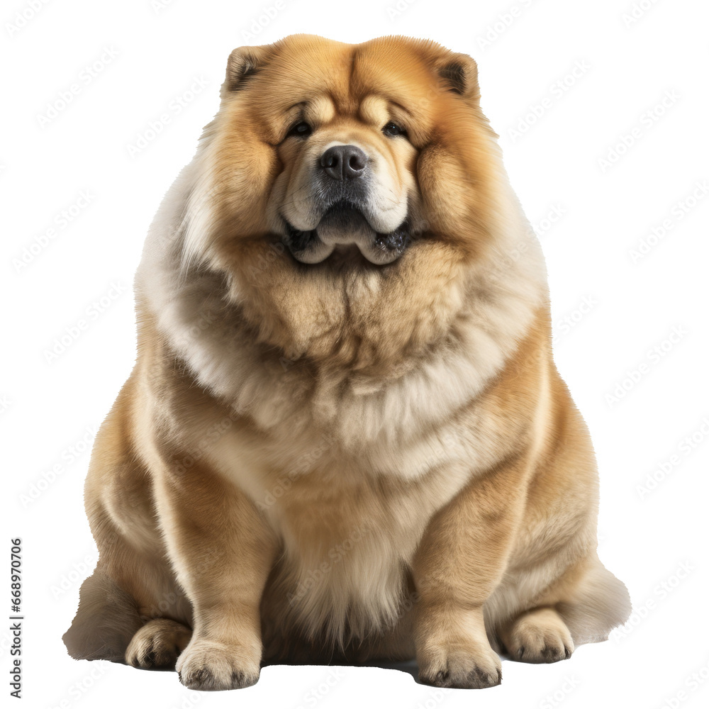 fat cute dog portrait isolated on white background generative ai
