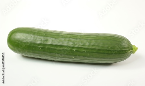 A fresh green cucumber on a clean white surface