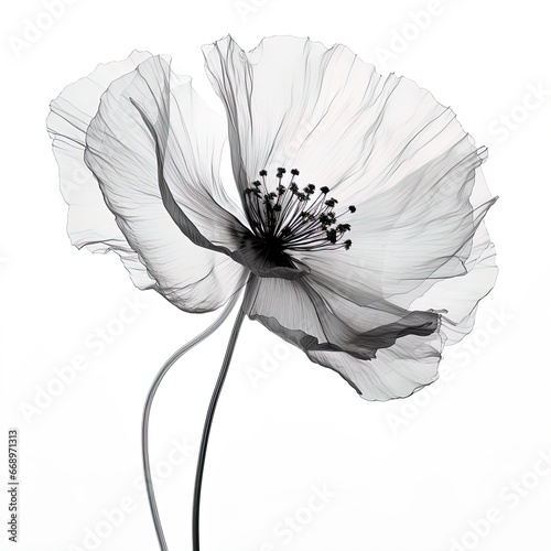 abstract poppies petals, black and white illustration.