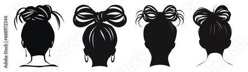 Set of Messy Bun Black Color Vector Illustration