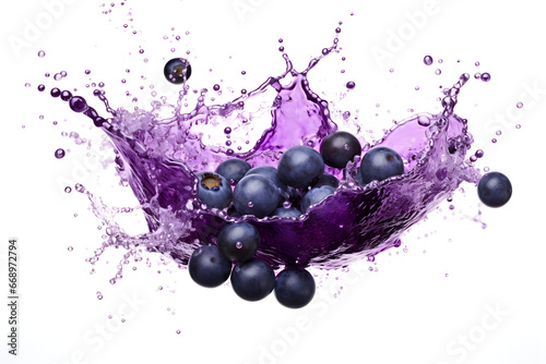 juice splash with acai berries isolated on white background photo