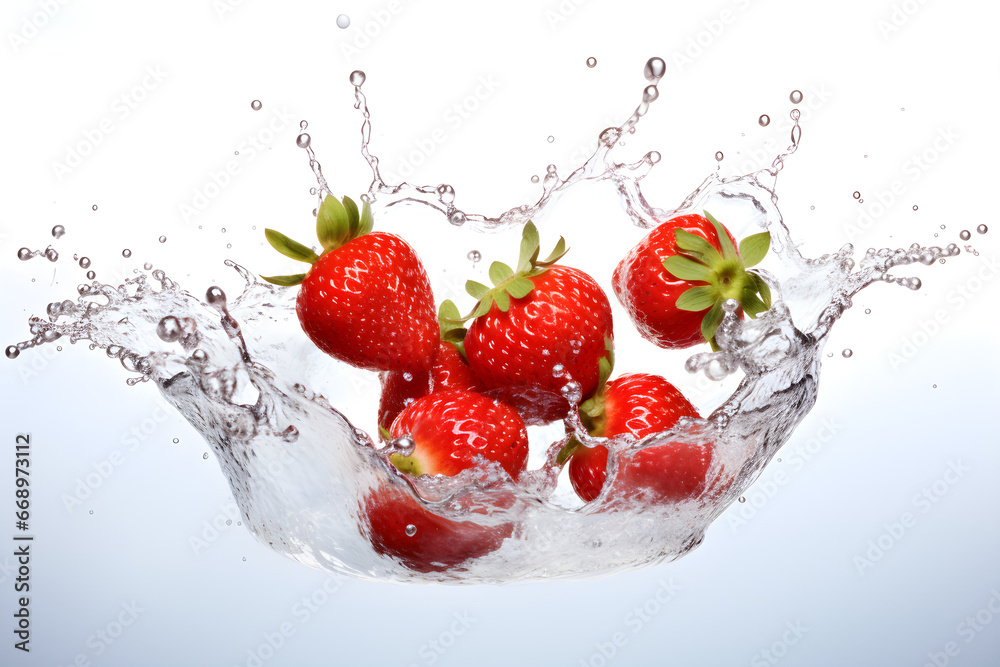 water splash with strawberries isolated on white background water splash with strawberries isolated on white background