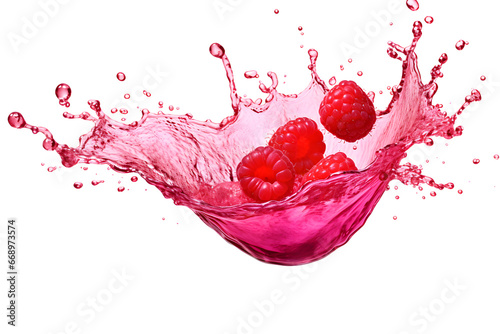 juice splash with raspberries isolated on white background