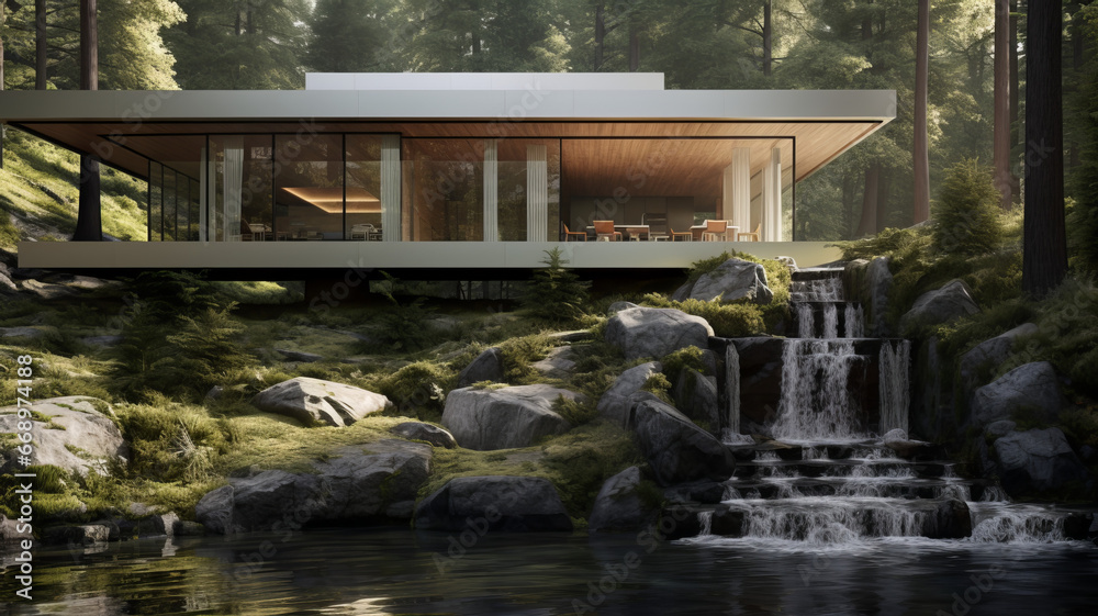 A Minimalistic Modern House near by a Waterfall | House Design | Falling Water House Exterior | Modern Beautiful House