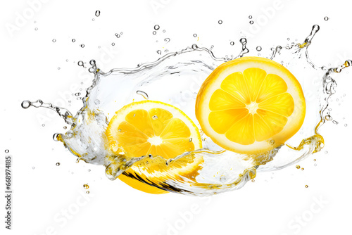 water splash with lemon isolated on white background