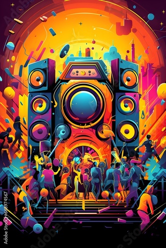 music and clubbing party colorfull illustration for social media post design poster template