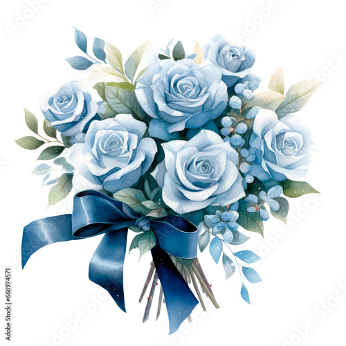 Watercolor Floral : frosty blue  Roses bouquet