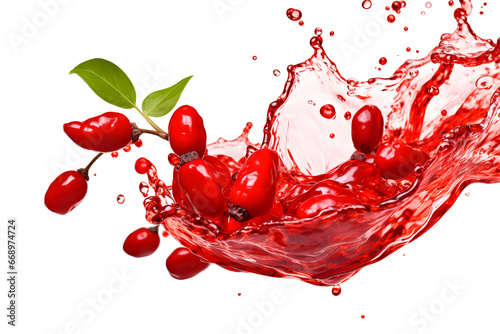 juice splash with goji berries isolated on white background