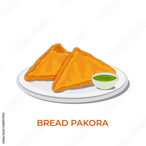 Bread pakora indian snack evening tasty delicious meal illustration art design vector