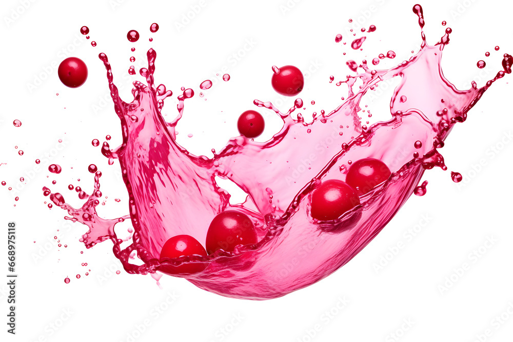 juice splash with cranberries isolated on white background juice splash with cranberries isolated on white background
