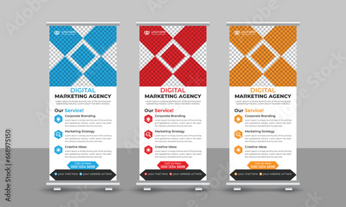 Corporate creative modern digital marketing agency business roll up banner design pull up signage standee x retractable banner design template