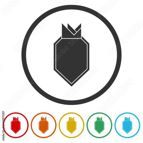 Shield with crown icon. Set icons in color circle buttons