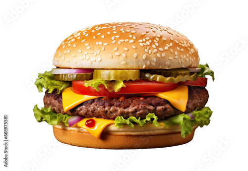 big classic beef cheese burger on white background isolated png