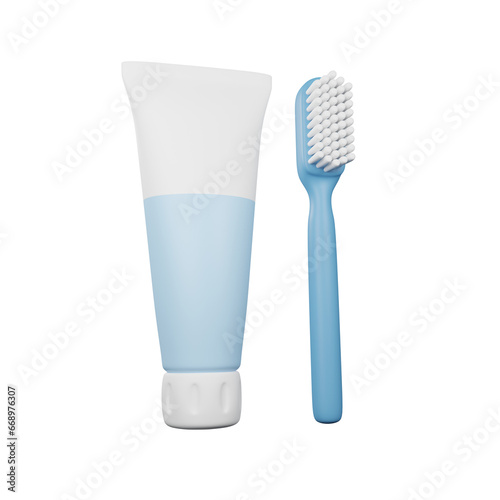 toothbrush and toothpaste 3d render icon illustration