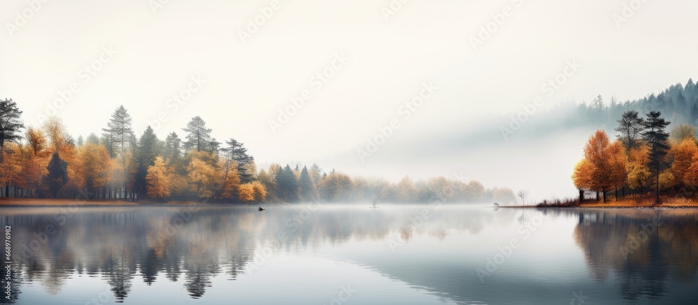 Fototapeta premium Misty lake in fall
