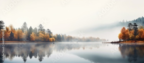 Misty lake in fall