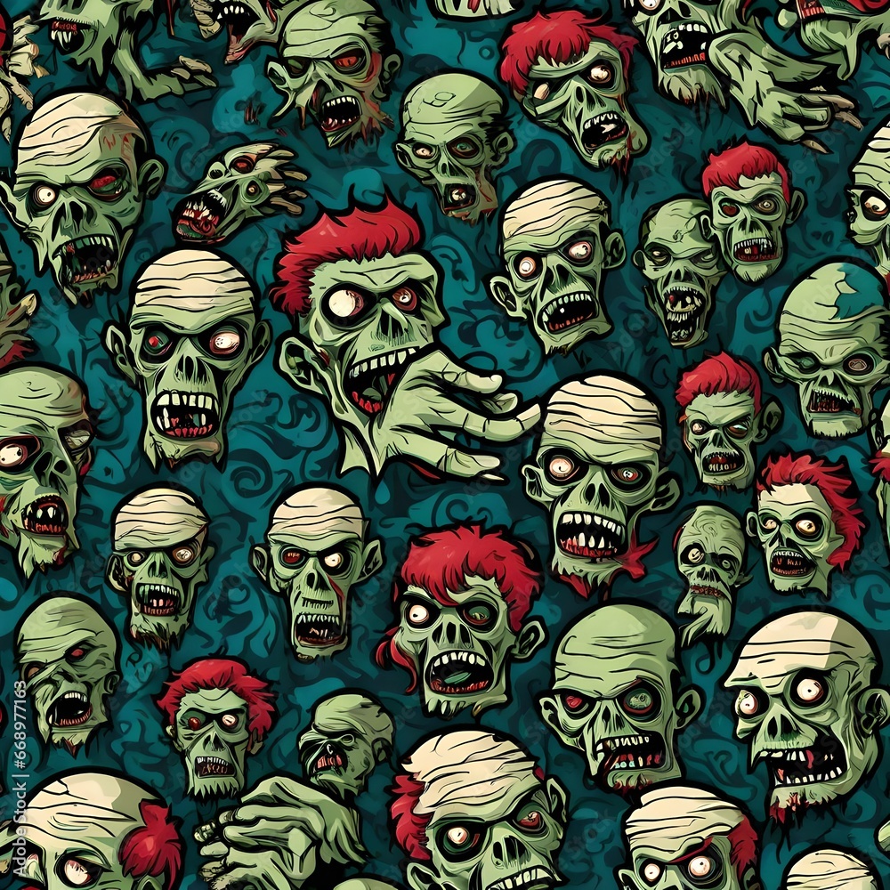 a collage of scary cartoon zombie heads