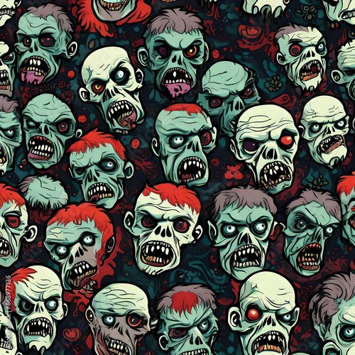 a collage of scary cartoon zombie heads