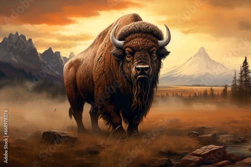 majestic bison in its natural