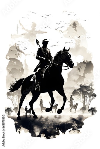 people riding horse silhouette black and white illustration