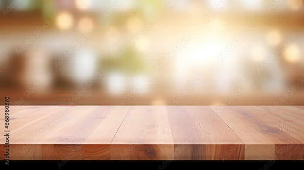 Empty Beautiful wood table top and blur bokeh modern kitchen background Empty Beautiful wood table top and blur bokeh modern kitchen background